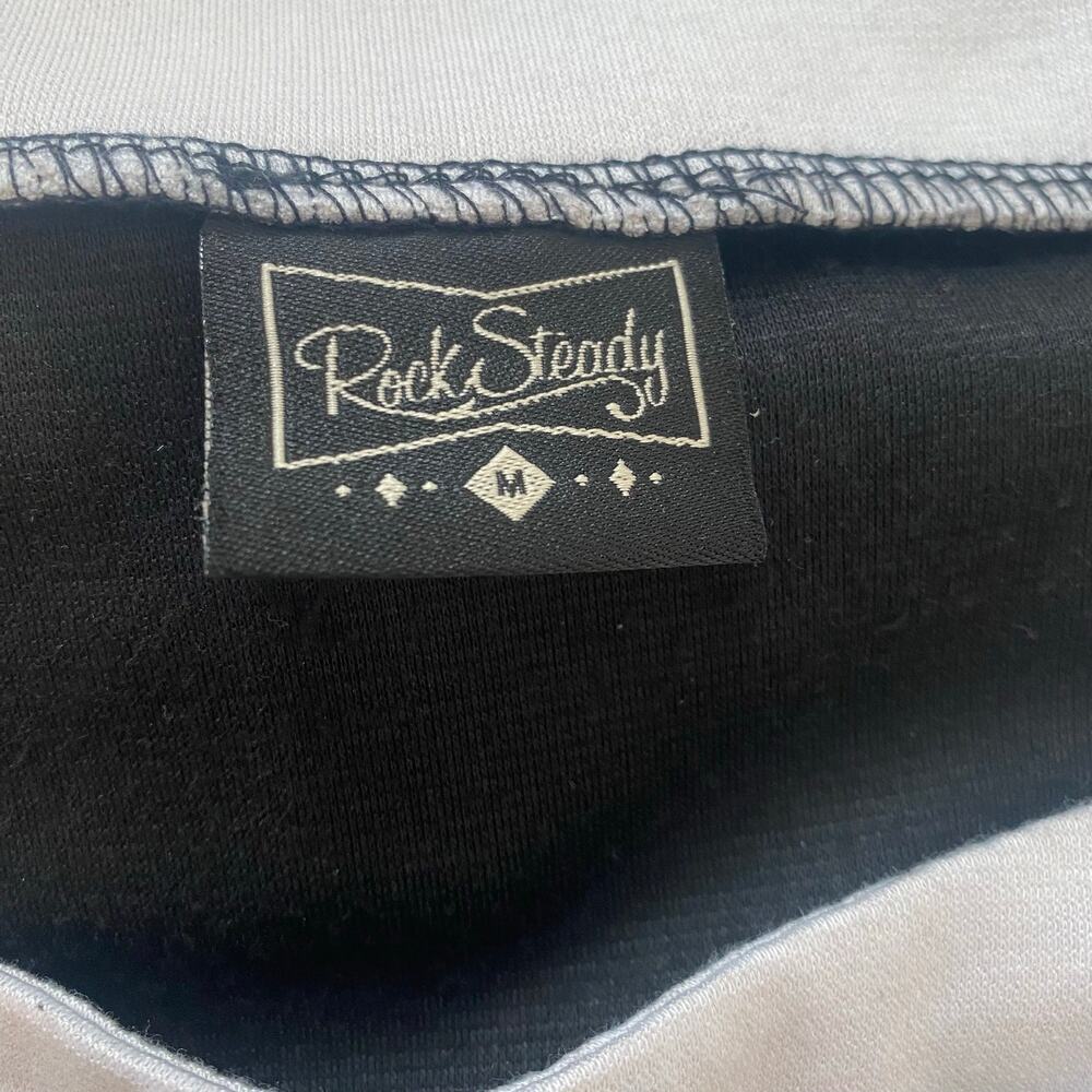 Rock Steady Womens Size Medium Monochrome Top Boat Neck Bow Tie Retro Pinup - Picture 3 of 5
